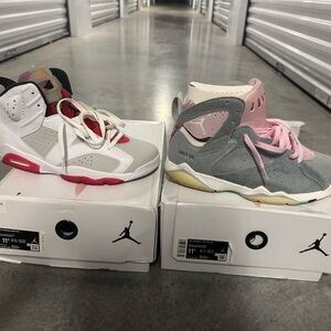 2Pair of Jordan Retro 7’s Pair Sneakers - White, Gray & Pink